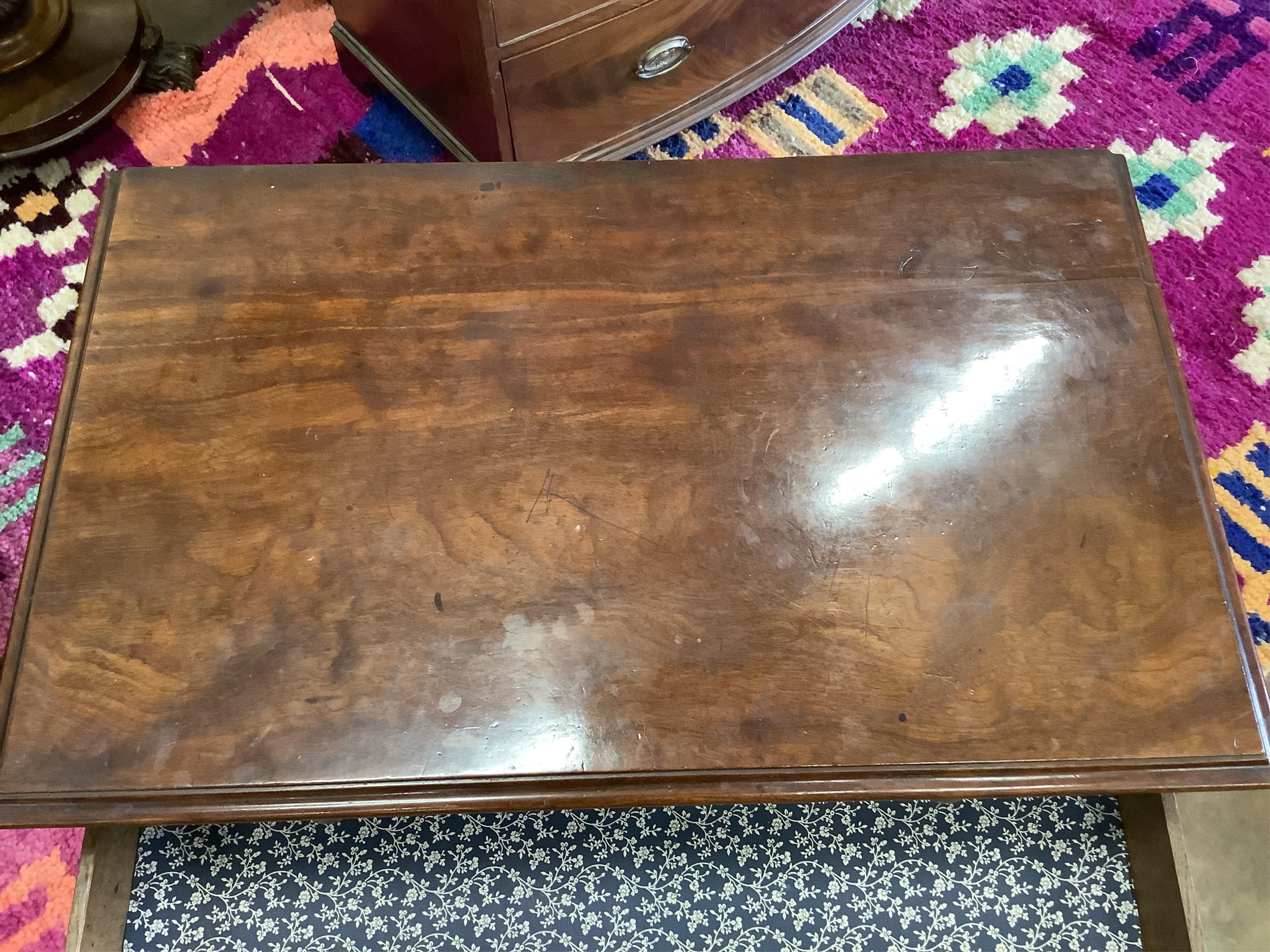 A small George III mahogany chest, fitted four long drawers, beneath a brushing slide, width 80cm, depth 49cm, height 81cm. Condition - fair